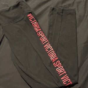 Victoria's Secret Black Leggings with Pink Logo
